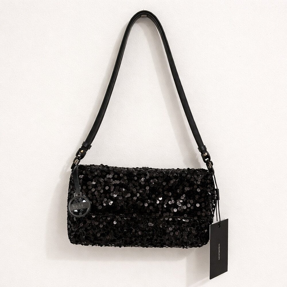 Nicole Miller Black Sequin Shoulder Bag NWT Glam Evening Party